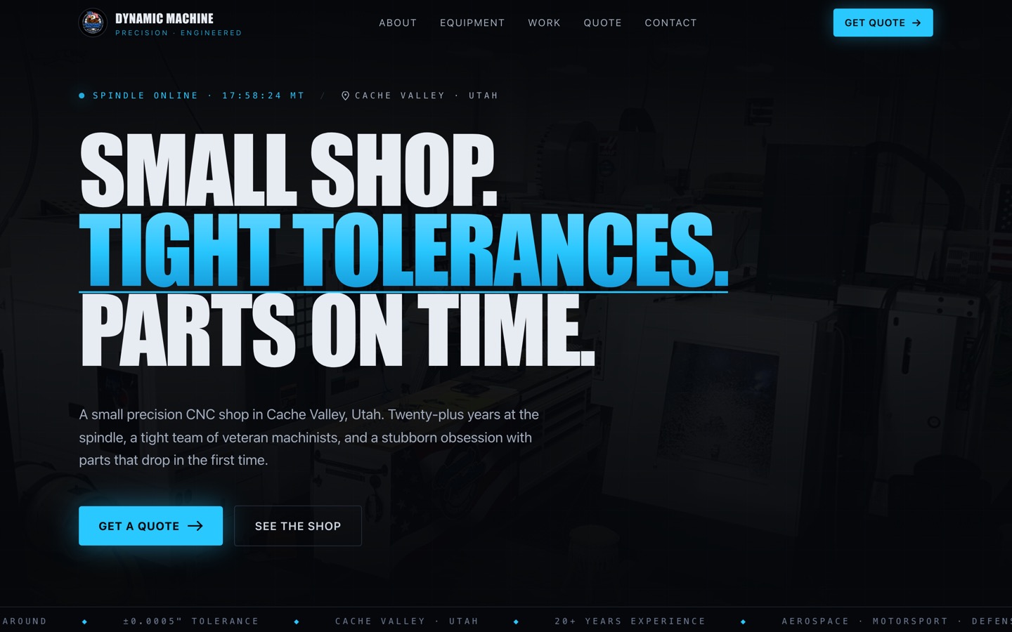 Dynamic Machine & Engineering website, built by Tearaway Marketing
